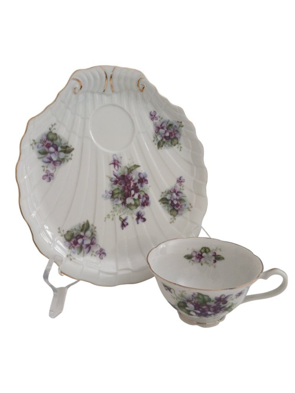 Vintage Lefton Porcelain China Tea Cups and Saucer Plates Set of 6 Purple Violet